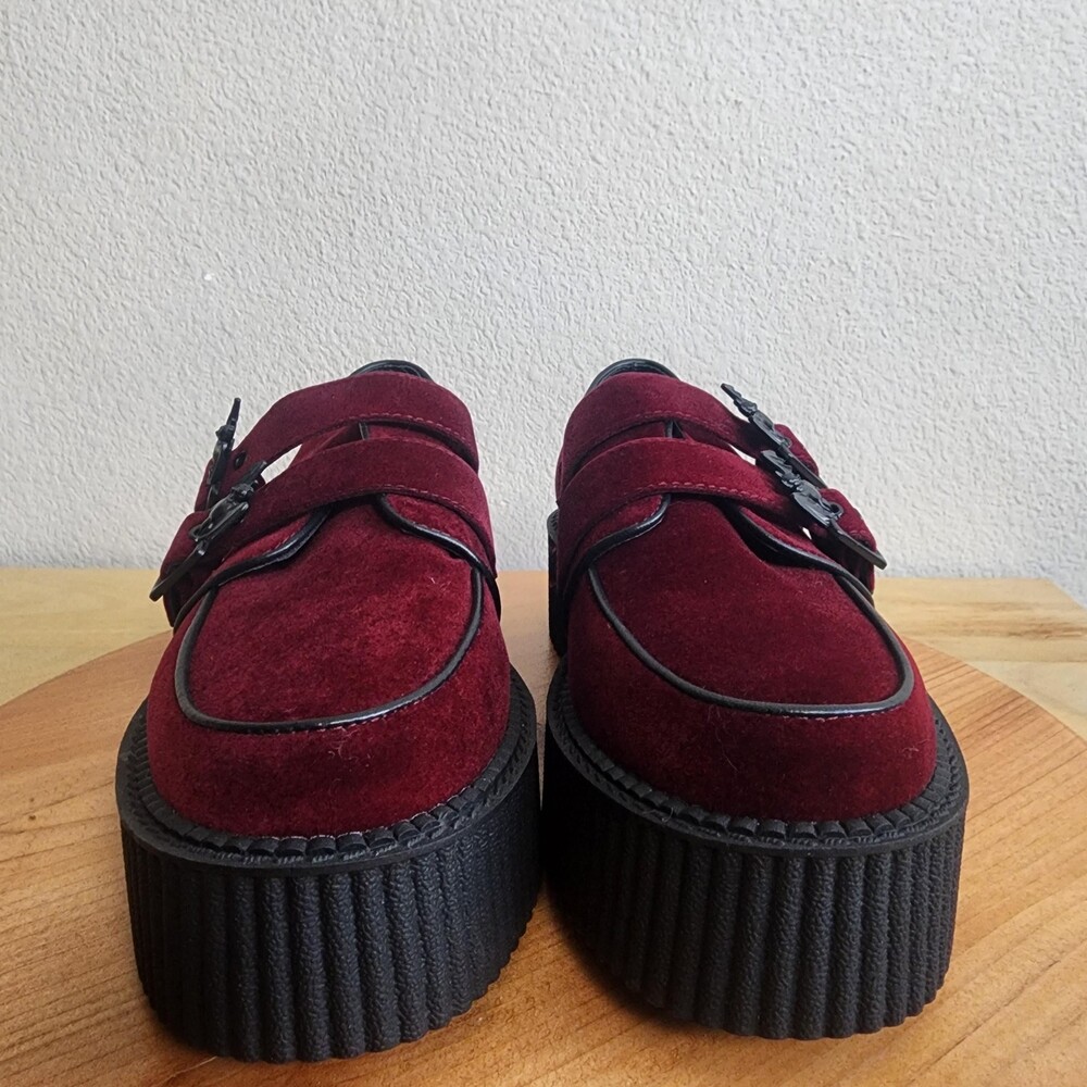 Killstar Shoes Womens Size 8 Red Faux Suede Platform Mary Jane Bat Creepers - Picture 8 of 14